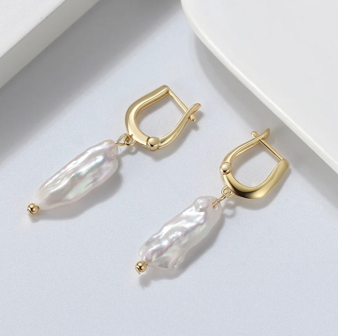 14K Gold plated 925 Silver Freshwater Pearl Earring