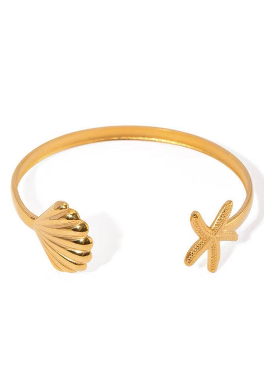Starfish & Scallop Cuff | Gold
