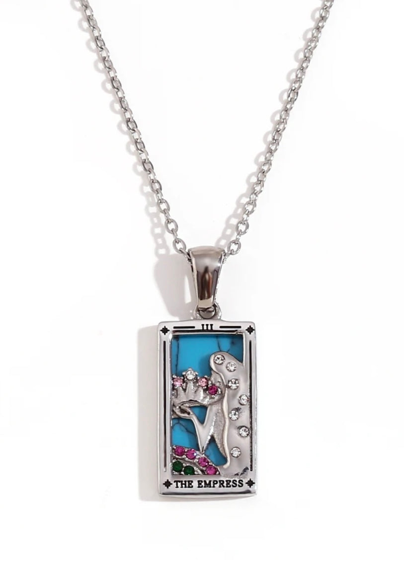 Rhodium Plated Tarot Card Necklace - The Lovers