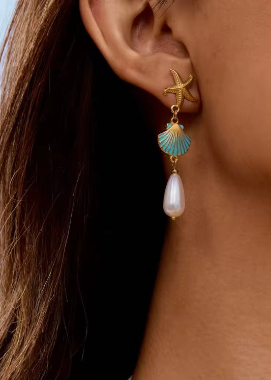 Pearl Sea Star Earring | Gold