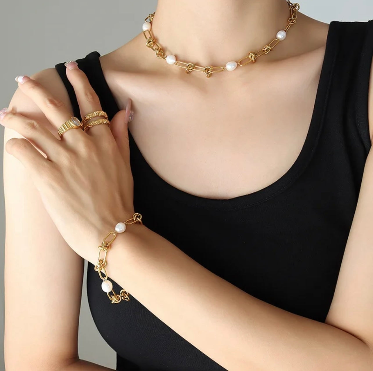 Fresh Water Pearl Knot Link Choker Necklace