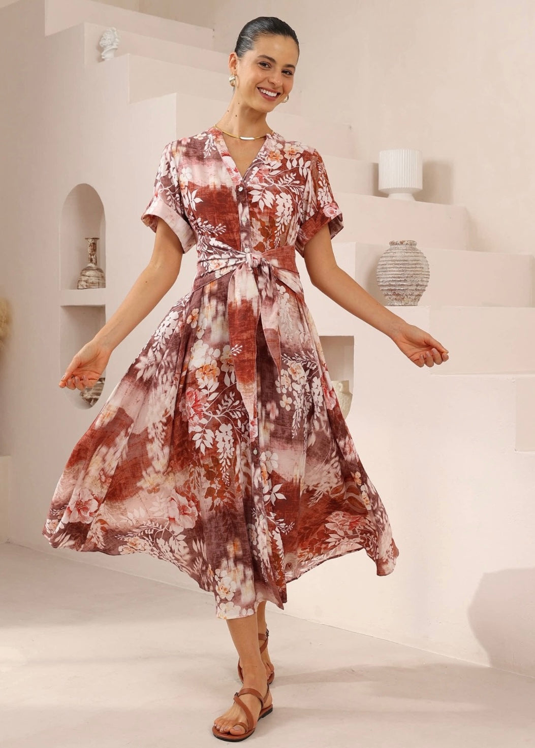 Monet Maxi Dress | Brown Print