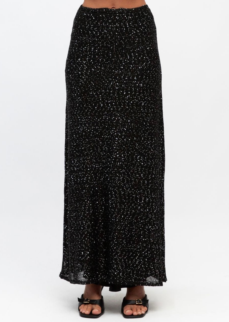 Nora Shimmer Midi Skirt | Black