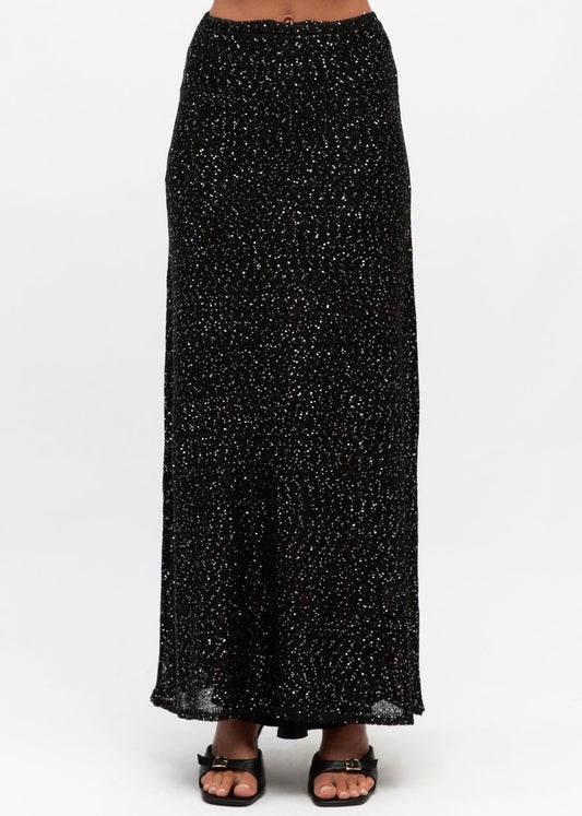 Nora Shimmer Midi Skirt | Black