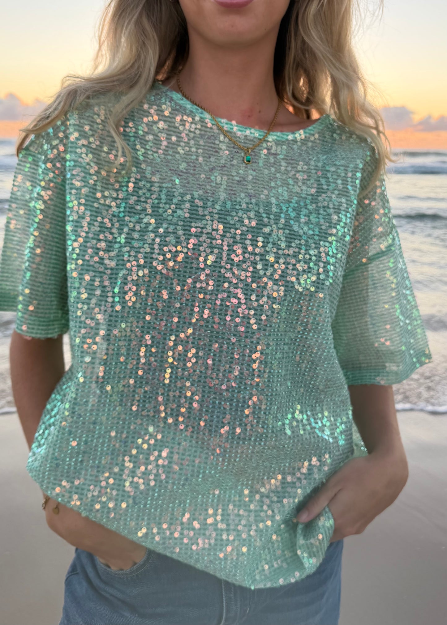 Oversized Sequin Top| Mermaid Green