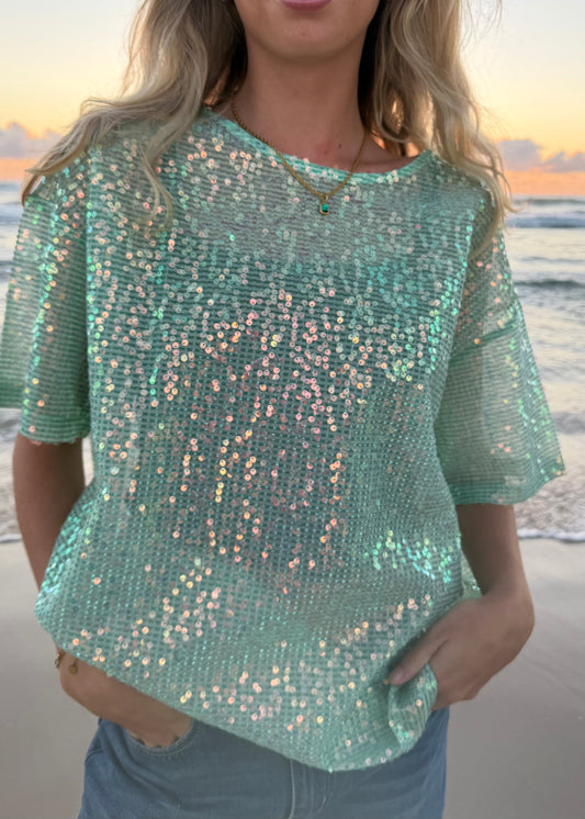 Oversized Sequin Top| Mermaid Green