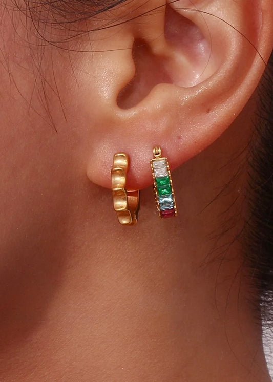 Multi Baguette Gold Hoop Earring