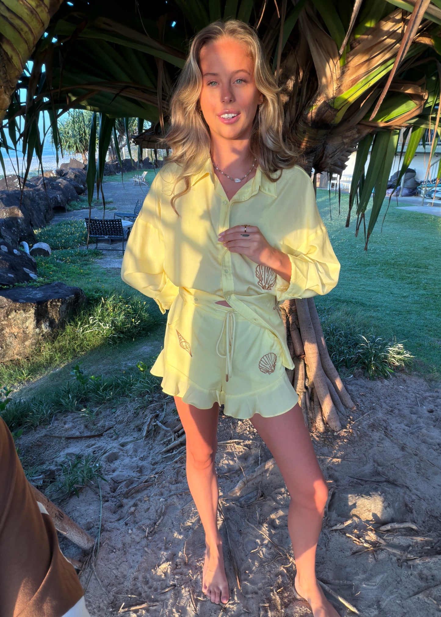 LP Embroidered Rouched Shorts | Yellow