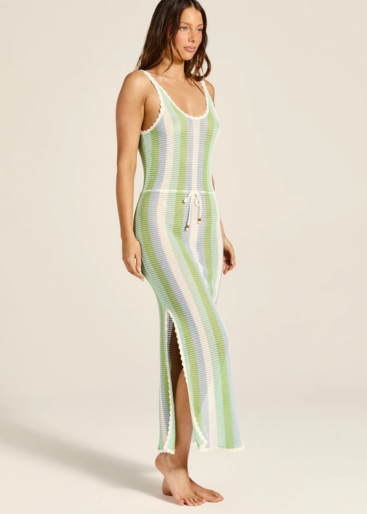 Lorena Dress | Green Blue Stripe