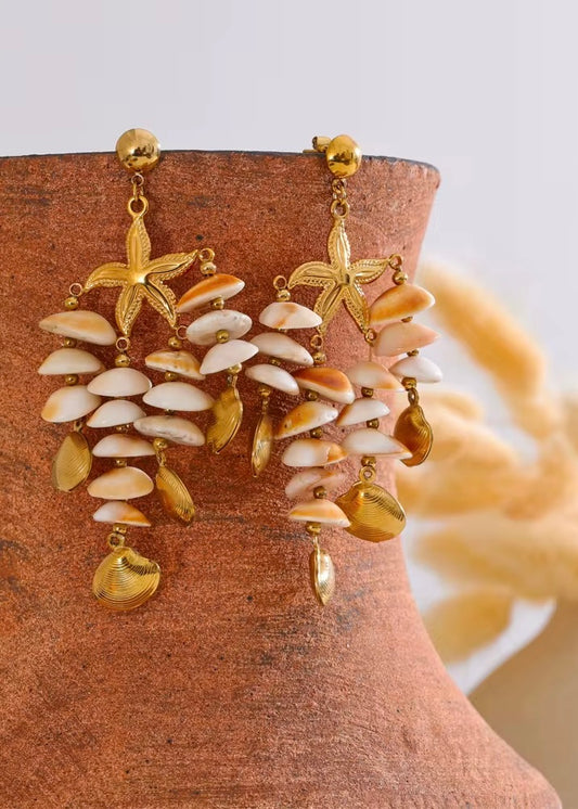 Starfish & Shell Gold Earring