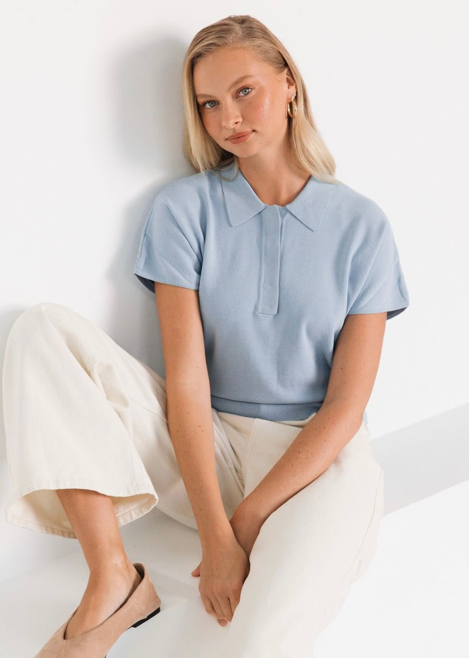 Karina Polo Knit Top | Blue