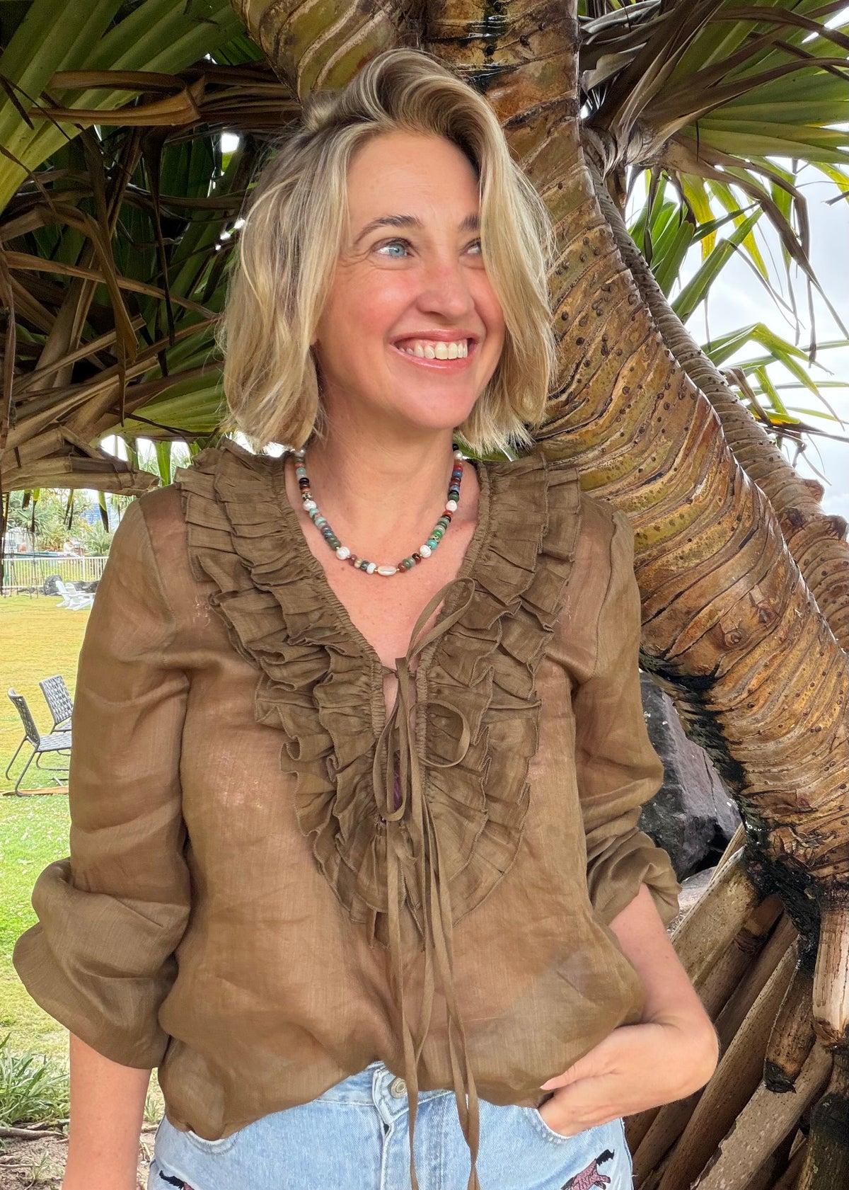 Ruffle Shirt - Khaki