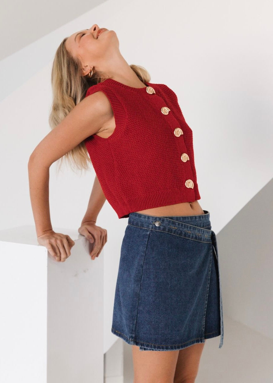Sari Shell Knit Vest | Red