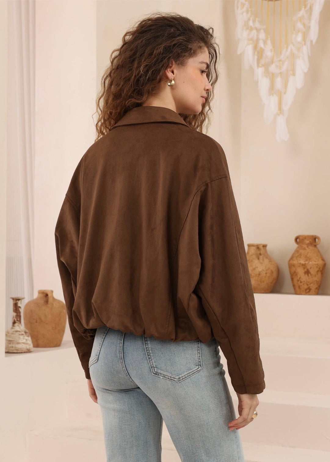 Suede Bomber Jacket | Chocolate
