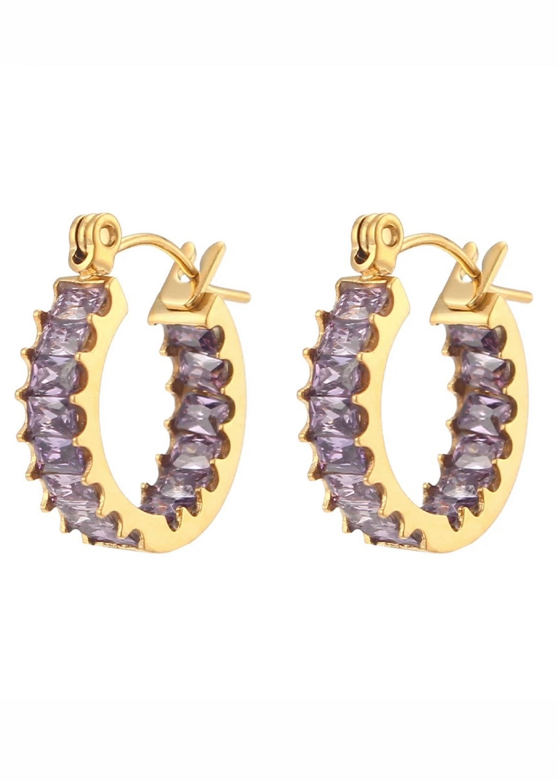 Purple Baguette Gold Hoop Earring