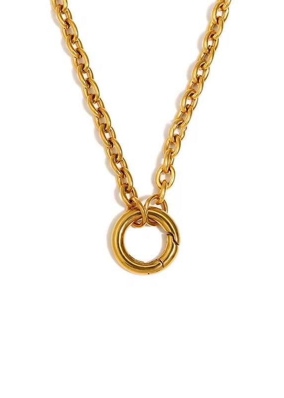 Gold Cable Chain Charm Necklace 42cm Large Clasp