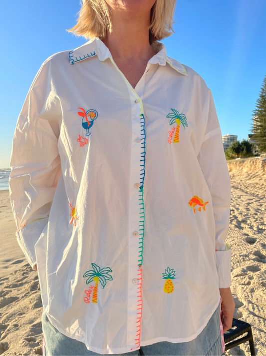 Oh La La Embroidered Shirt | White