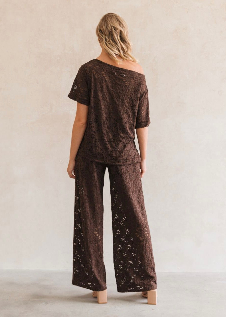 Lace Asymmetrical T | Chocolate