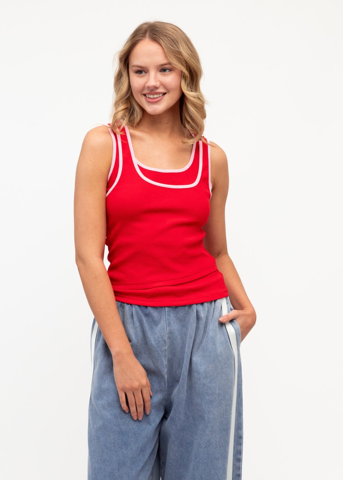 Juna Layered Tank Top - Red Pink