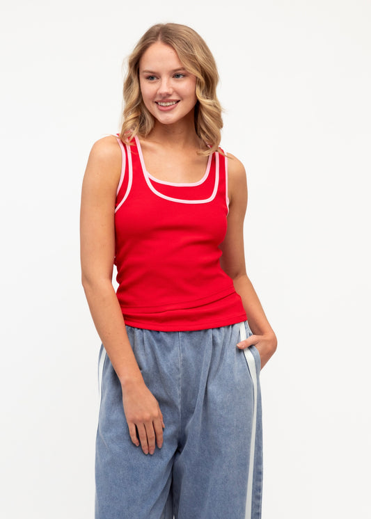 Juna Layered Tank Top - Red Pink