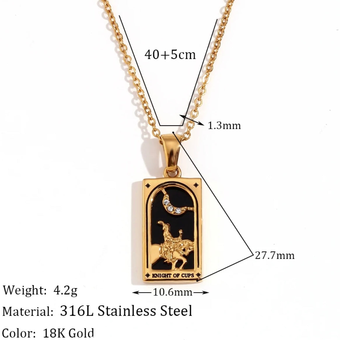 18k Gold Plated Tarot Card Necklace - Strength