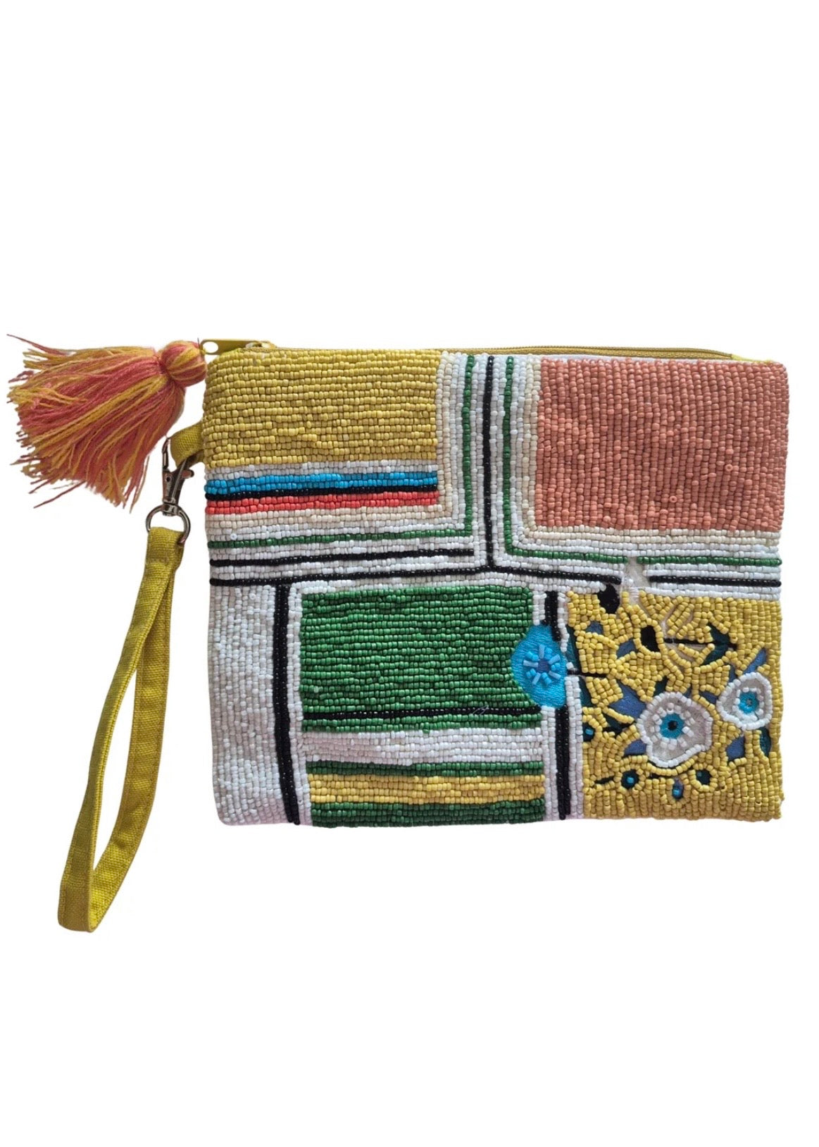 Flower Beaded Clutch | Yellow