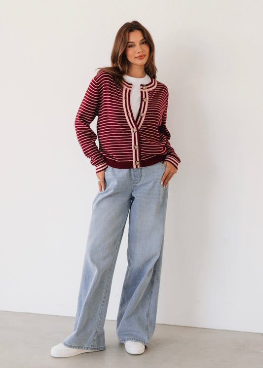 Striped Knit Cardi | Merlot