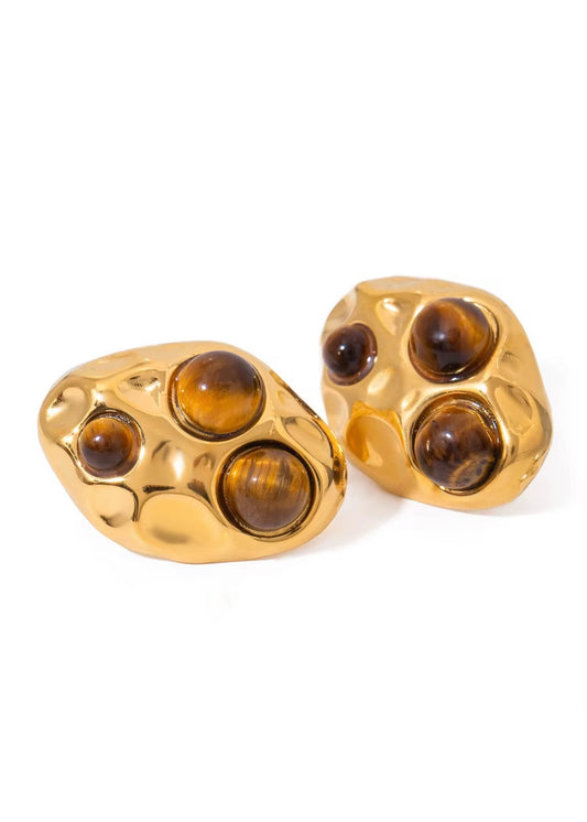 Hammered Gold and Tiger Eye Earring