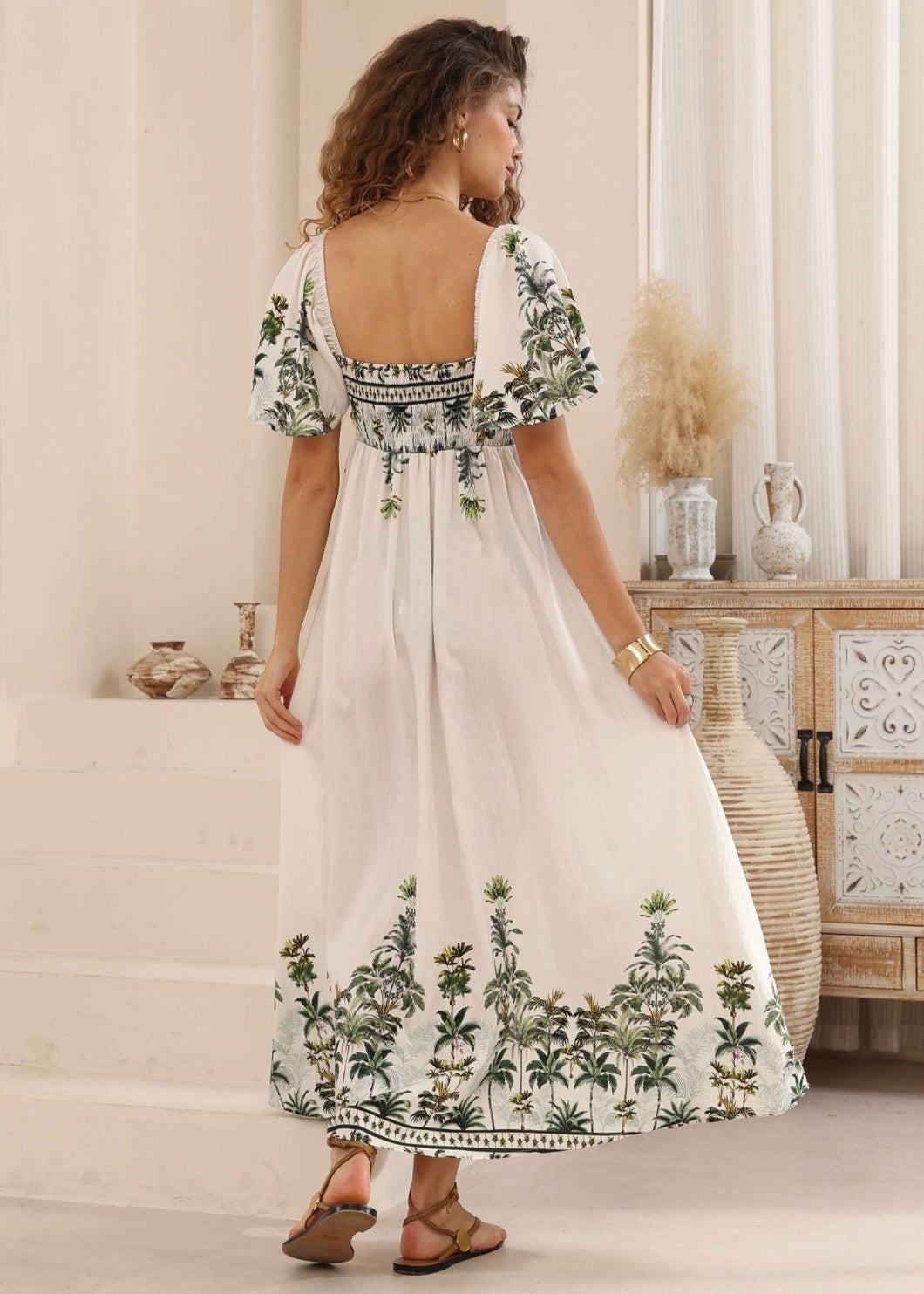 Palm Tree Maxi Dress | White