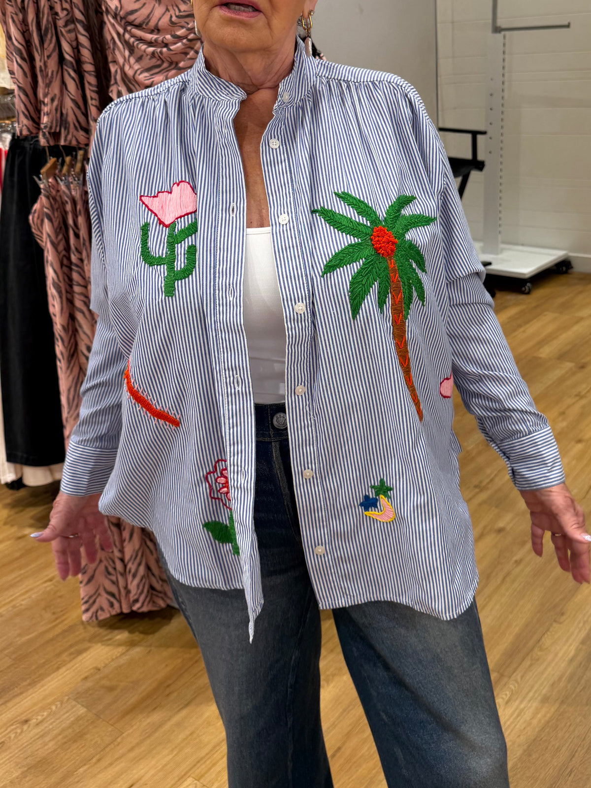 Rainbow Oasis Embroidered Shirt | Blue Green