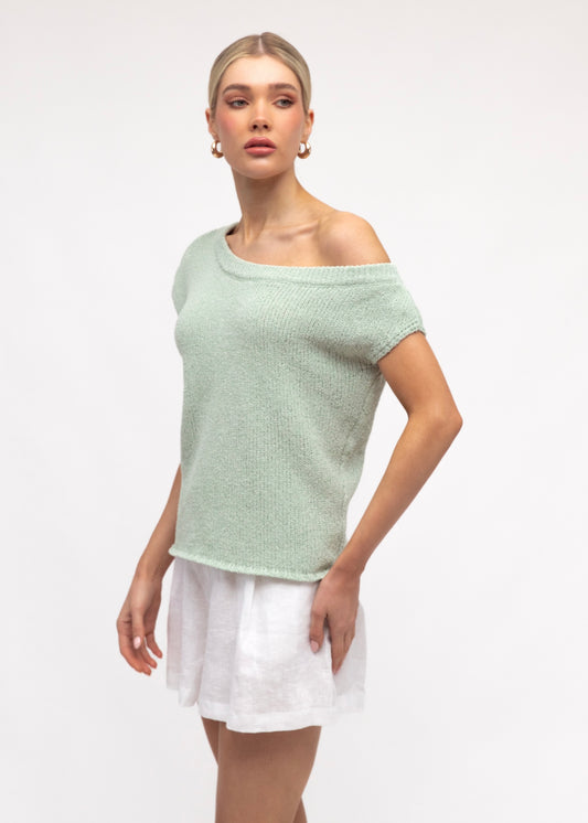 One Shoulder Knit Top | Green