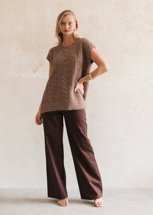 Fluffy Cable Knit Vest | Chocolate
