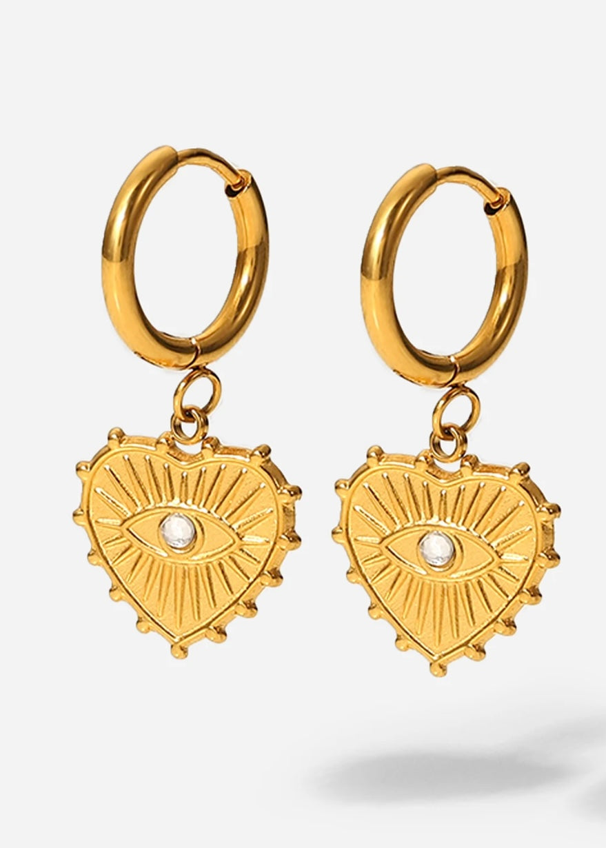 Heart shaped Eye Drop Earring 18k Gold Plated