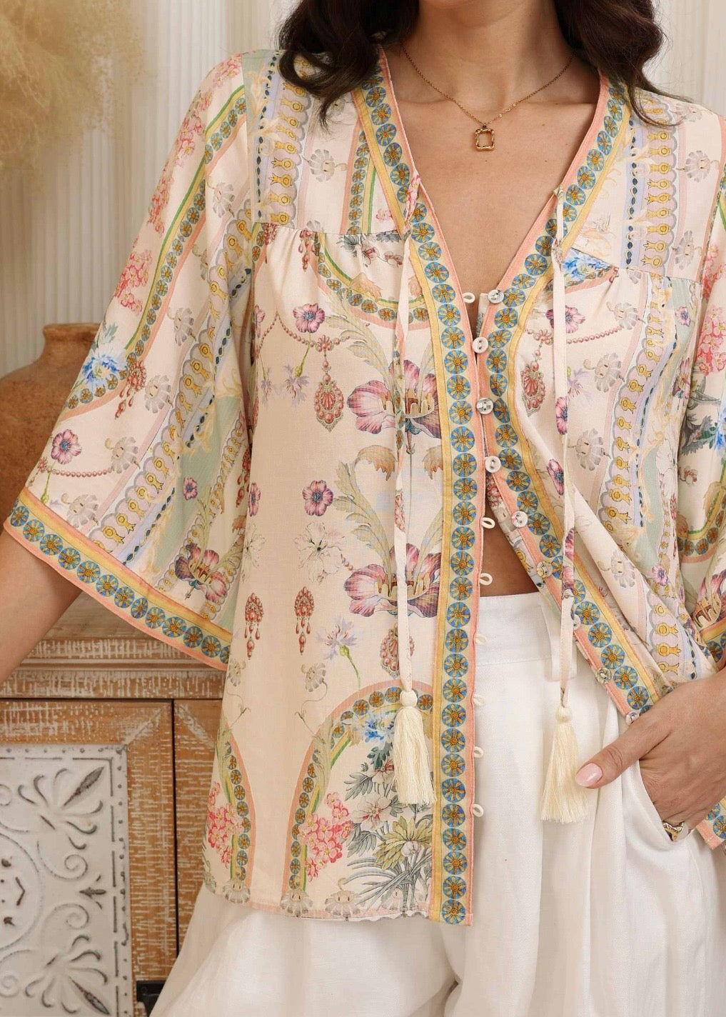 Tie Front Top - Sage Pink