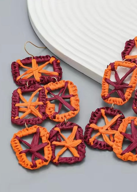 Hand Woven Raffia Earring | Orange/Wine