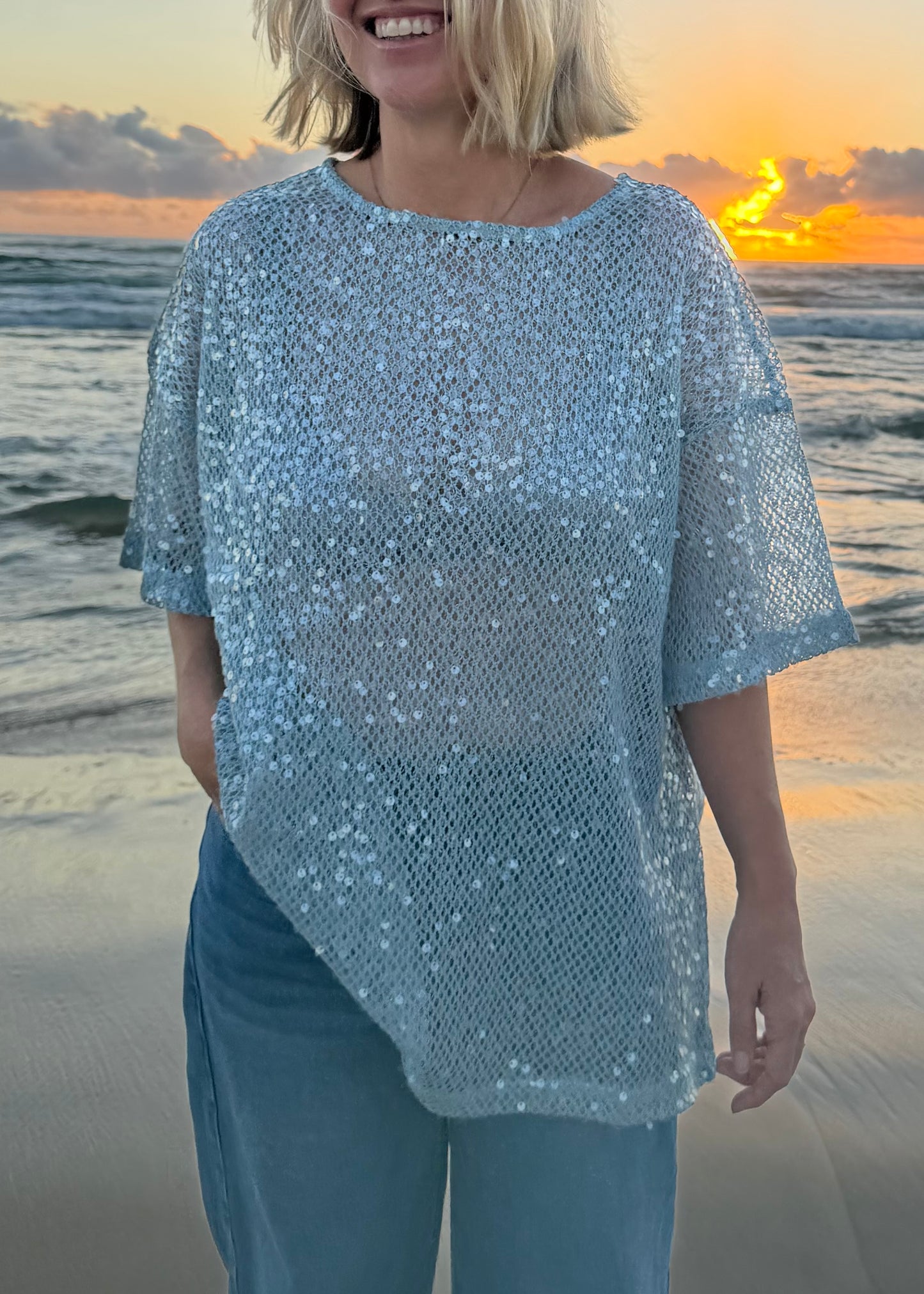 Oversized Sequin Top| Blue