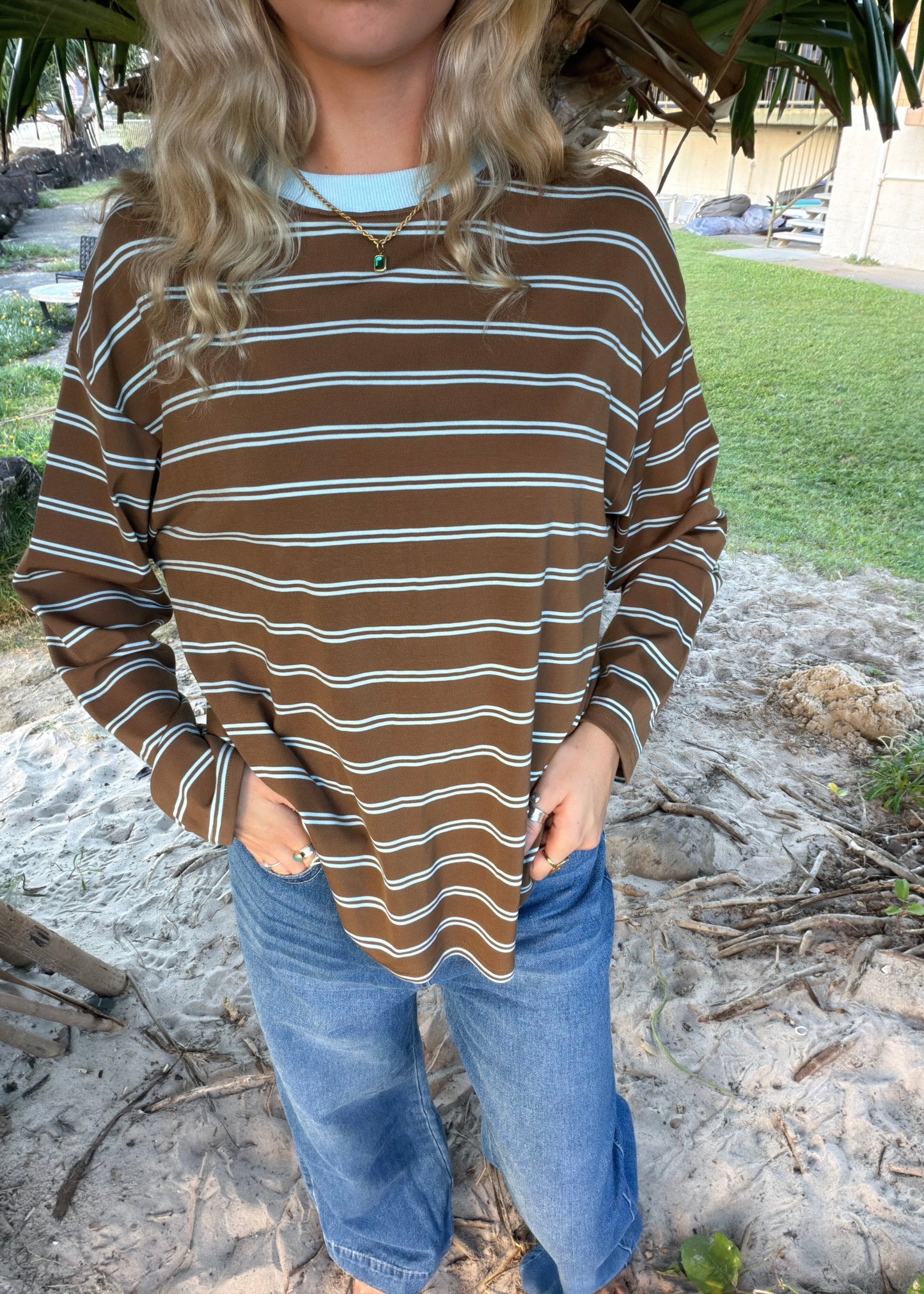 Stripe Long Sleeve Tee | Choc Blue
