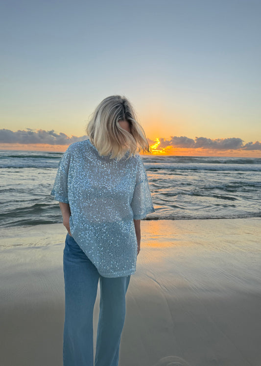 Oversized Sequin Top| Blue