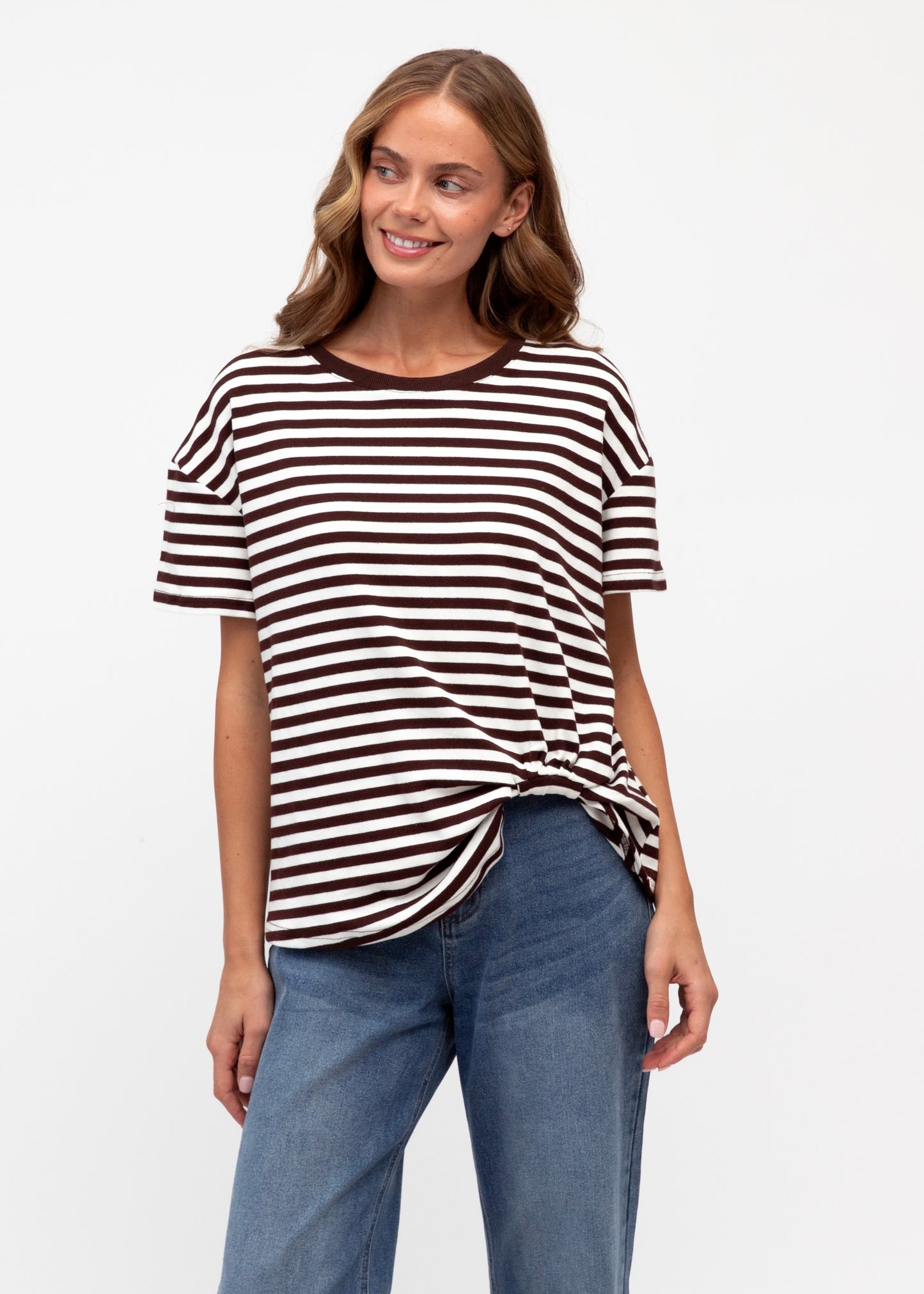 Easy Tuck Tee| Brown/Ivory