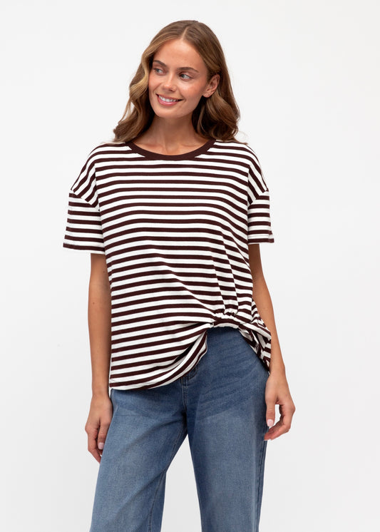 Easy Tuck Tee| Brown/Ivory