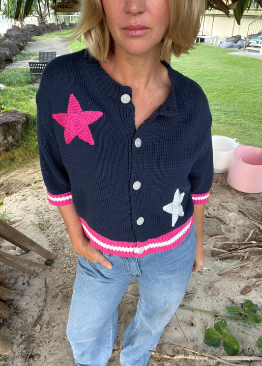 Embroidered Star Cardigan | Navy