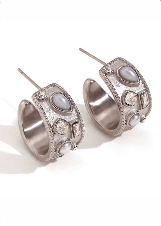 Silver Zircon Huggie Earring