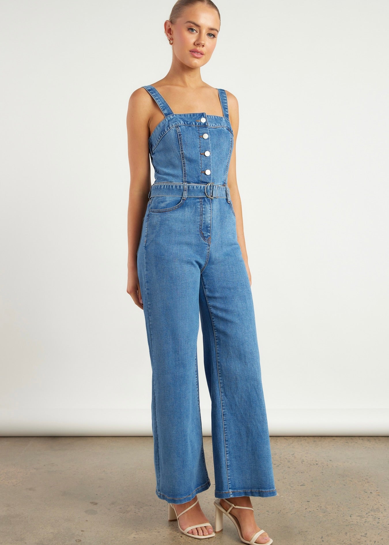 Button Up Denim Jumpsuit