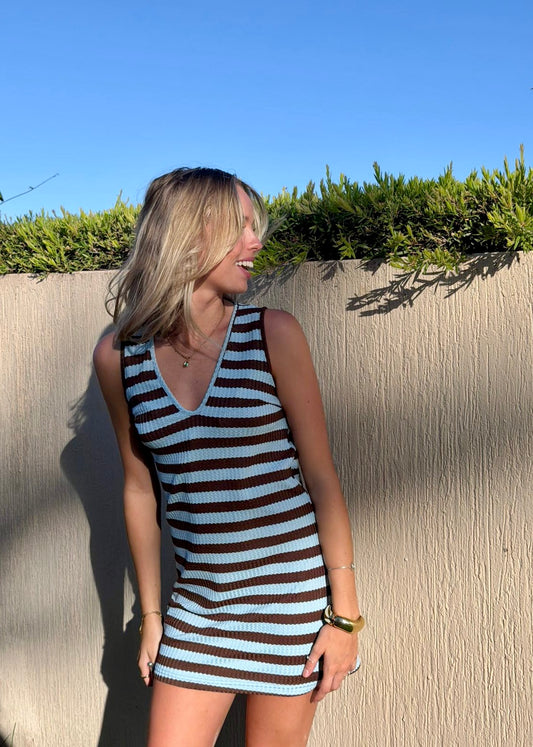 V Neck Dress | Blue Choc