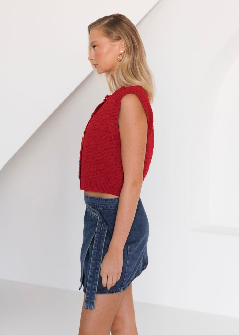 Sari Shell Knit Vest | Red