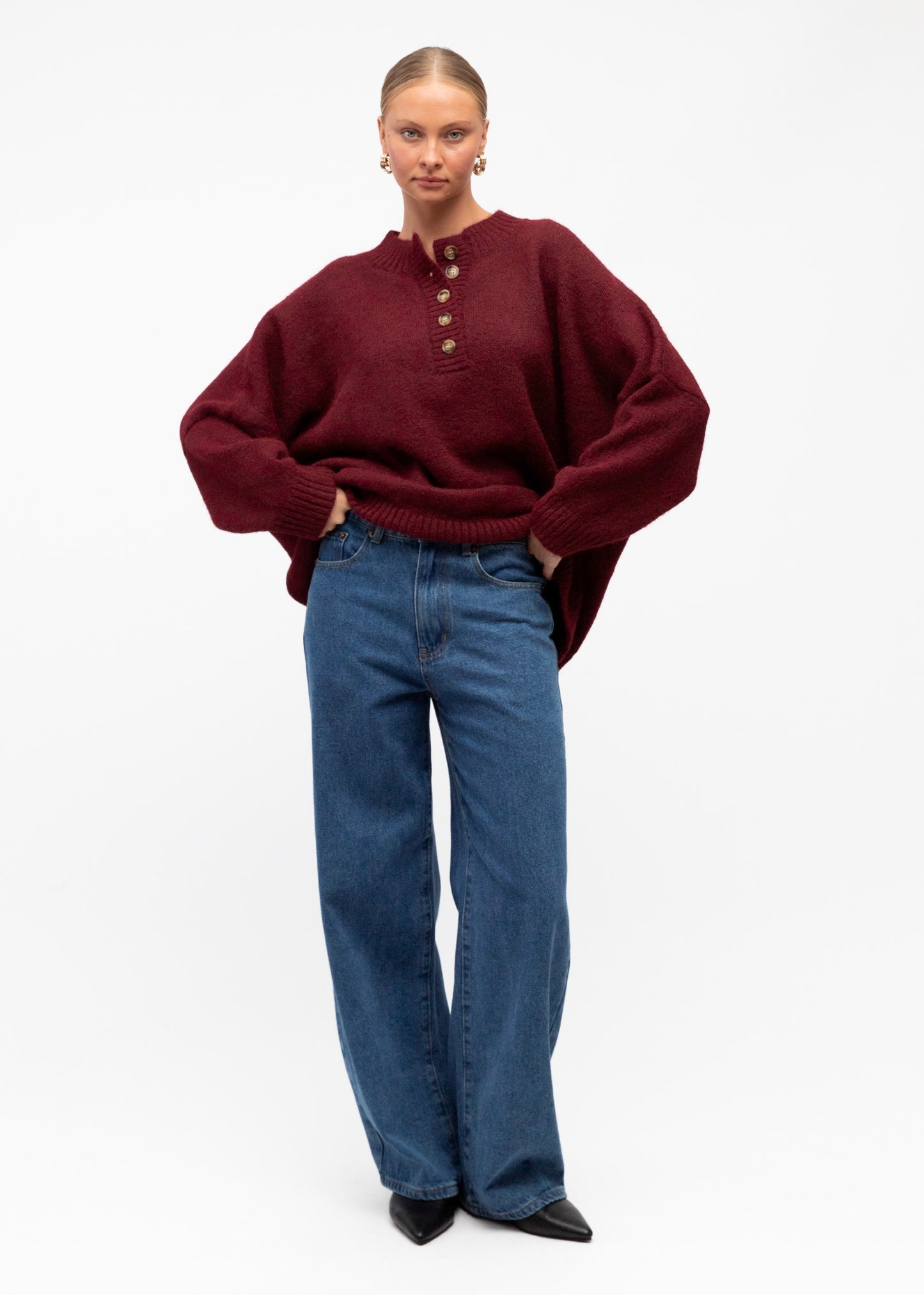 Half Placket Jumper | wine