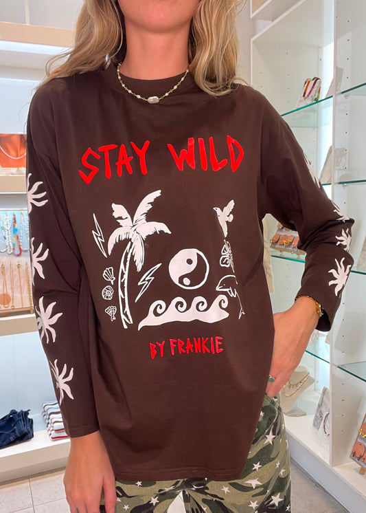 Stay Wild Long Sleeve T-shirt | Chocolate