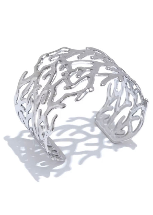 Coral Silver Cuff Bracelet