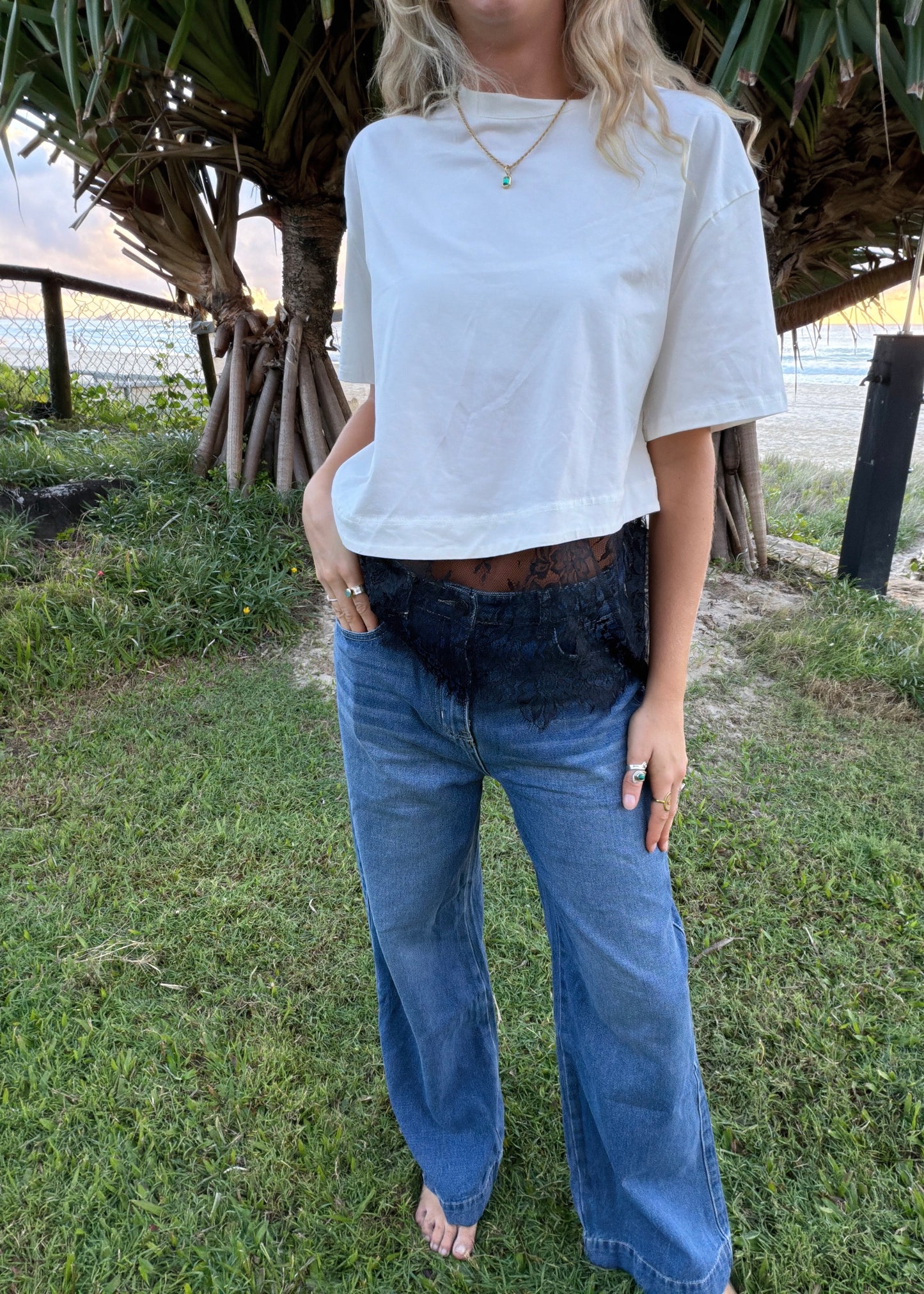 Asym Lace Tee | White Black