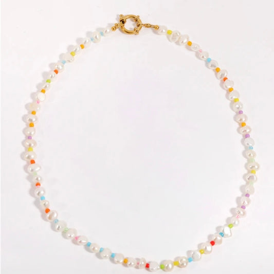 Euro summer freshwater pearl and bead necklace